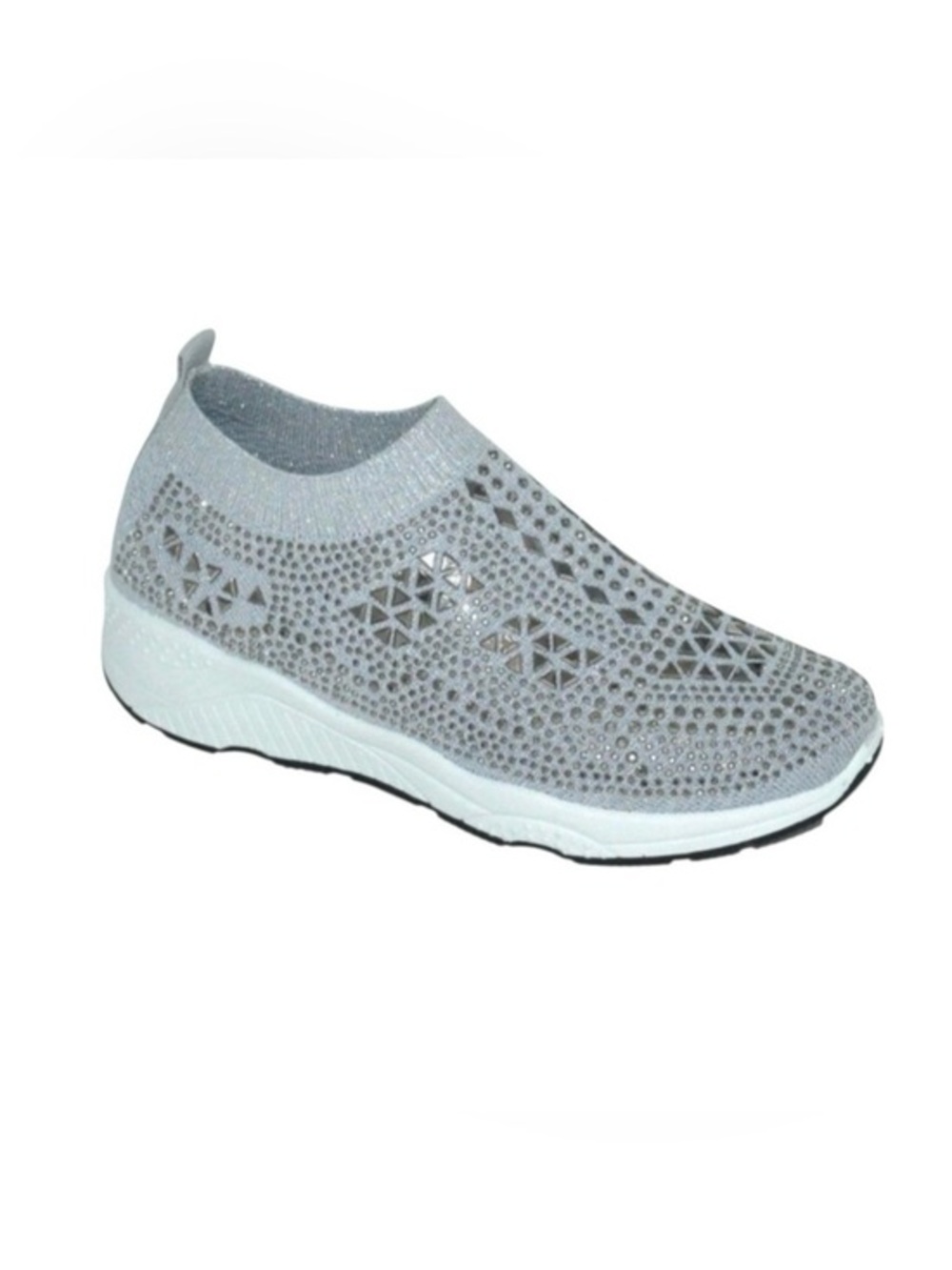 GND Mirror Wedge Gray Stretch Rhinestone Slip On Sneakers Stylish Bling 10